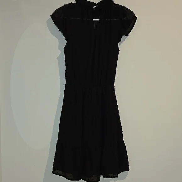 Monteau Black Sheath Dress with Mock Neck and Flutter Cap Sleeves - Picture 4 of 6
